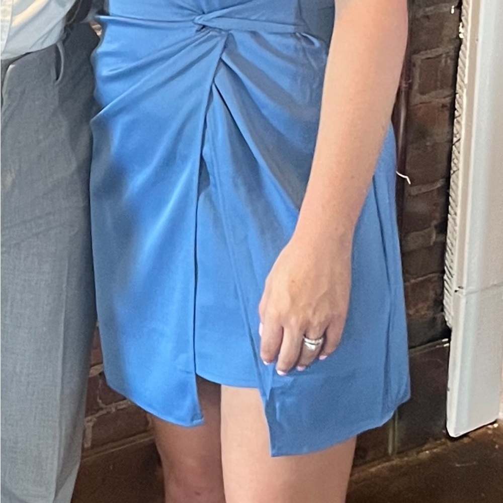 Lulu's Teal Satin Mini Dress with Twist Detail